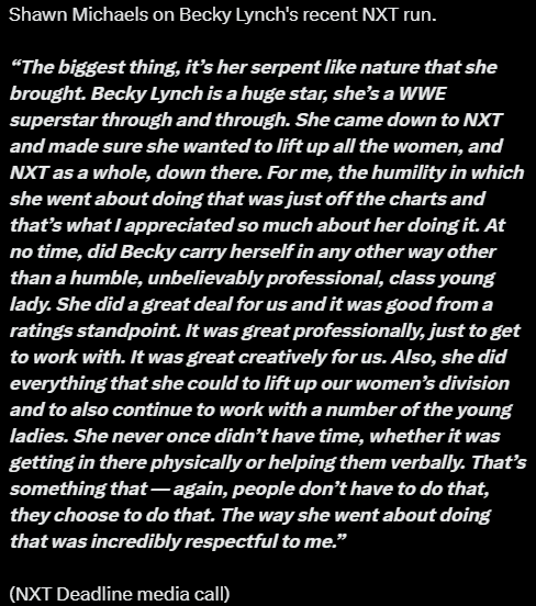 DeadlyAngelo97's tweet photo. The greatest to ever do it, there will never be another Becky Lynch. 🌟🐐

HBK's always been a real one. (Best booker in the world for a reason #WWENXT #NBexT 😌) https://t.co/peJkiCZYvv