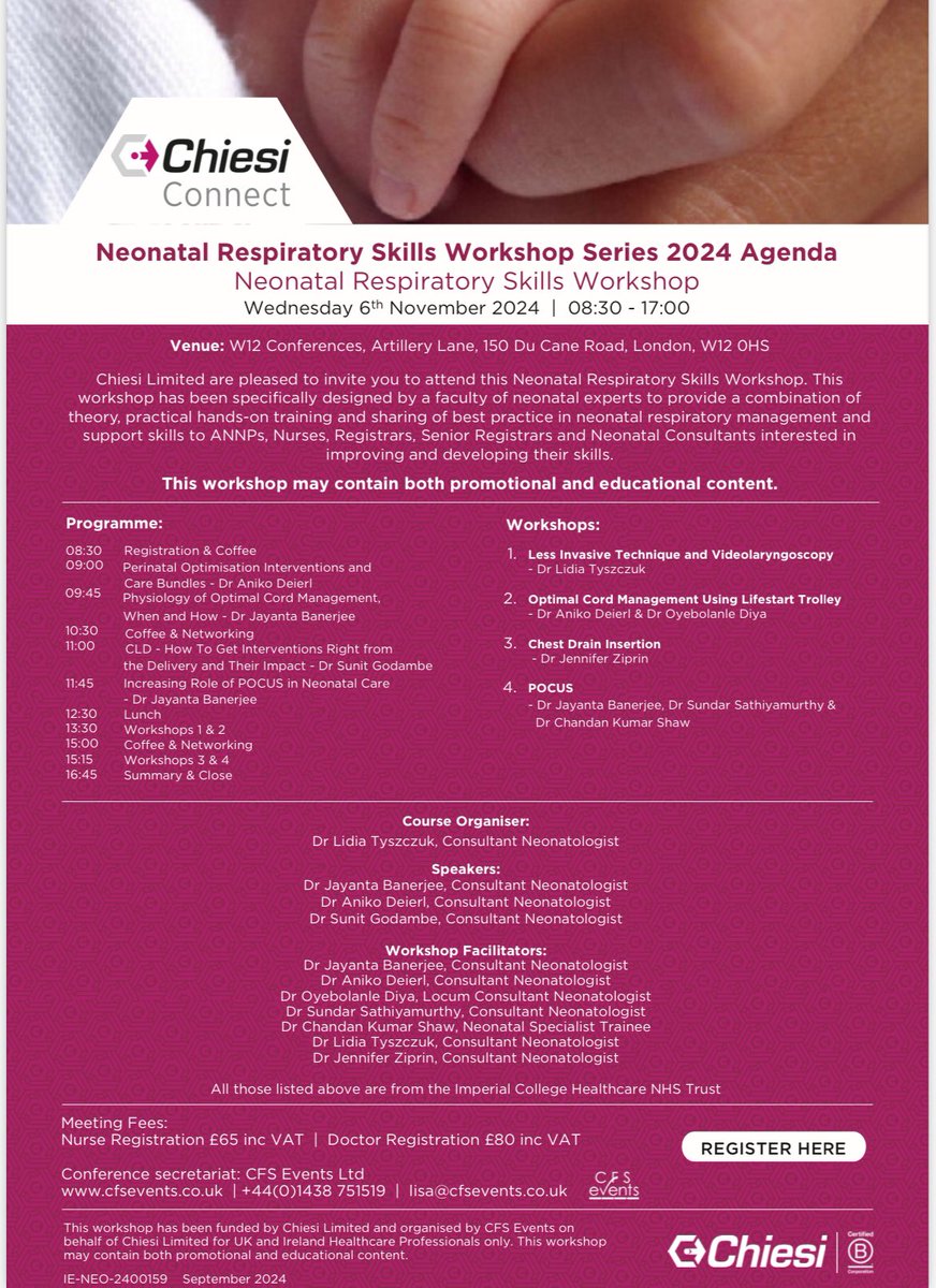 Aniko Deierl (@deierla) on Twitter photo Places are still available for our skill day
<a href="/JayBanerjeeNeo/">Jay Banerjee</a> <a href="/UKariholu/">Ujwal Kariholu</a> <a href="/LTyszczuk/">Dr Lidia Tyszczuk</a> <a href="/JZiprin/">jenny ziprin</a> <a href="/ImperialNHS/">Imperial NHS 💙</a> <a href="/LdnNeonatal/">London Neonatal ODN @londonneonatalodn.bsky.social</a> <a href="/NNAUK1/">Neonatal Nurses Association (NNA)</a> <a href="/BAPM_Official/">BAPM</a> <a href="/RCPCHtweets/">RCPCH</a> <a href="/ChiesiGroup/">Chiesi Group</a> <a href="/ImperialPaeCH/">Centre for Paediatrics & Child Health</a>
Link:
cfsevents.eventsair.com/615---neonatal… Places are still available for our skill day
<a href="/JayBanerjeeNeo/">Jay Banerjee</a> <a href="/UKariholu/">Ujwal Kariholu</a> <a href="/LTyszczuk/">Dr Lidia Tyszczuk</a> <a href="/JZiprin/">jenny ziprin</a> <a href="/ImperialNHS/">Imperial NHS 💙</a> <a href="/LdnNeonatal/">London Neonatal ODN @londonneonatalodn.bsky.social</a> <a href="/NNAUK1/">Neonatal Nurses Association (NNA)</a> <a href="/BAPM_Official/">BAPM</a> <a href="/RCPCHtweets/">RCPCH</a> <a href="/ChiesiGroup/">Chiesi Group</a> <a href="/ImperialPaeCH/">Centre for Paediatrics & Child Health</a>
Link:
cfsevents.eventsair.com/615---neonatal…