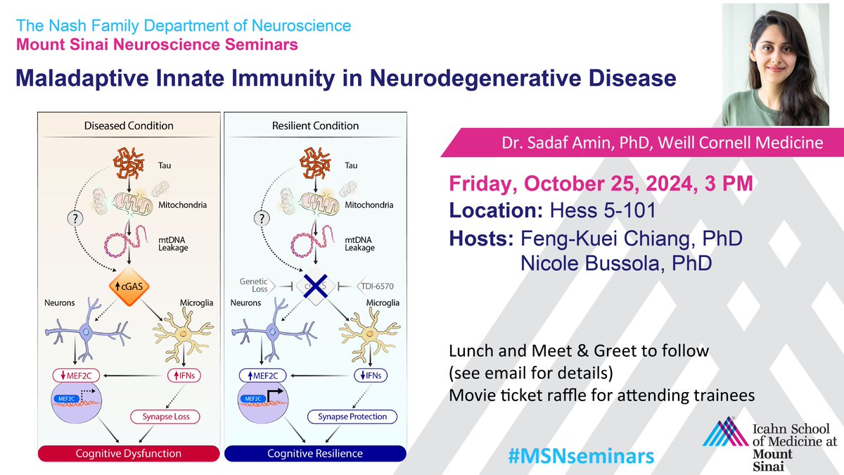 Friedman Brain Institute (@sinaibrain) on Twitter photo TOMORROW! Could harnessing brain’s intrinsic cognitive #Resilience mechanisms lead to treatments before onset of #AlzheimersDisease / #Dementia? Learn More on Oct 25 as you JOIN #MSNseminars w/ hosts <a href="/fkchiang89/">Chiang, Feng-Kuei 江峰逵</a> & <a href="/nicole_bussola/">Nicole</a> when they welcome <a href="/WeillCornell/">Weill Cornell Medicine</a>’s <a href="/SadafAmin24/">Sadaf Amin</a>. TOMORROW! Could harnessing brain’s intrinsic cognitive #Resilience mechanisms lead to treatments before onset of #AlzheimersDisease / #Dementia? Learn More on Oct 25 as you JOIN #MSNseminars w/ hosts <a href="/fkchiang89/">Chiang, Feng-Kuei 江峰逵</a> & <a href="/nicole_bussola/">Nicole</a> when they welcome <a href="/WeillCornell/">Weill Cornell Medicine</a>’s <a href="/SadafAmin24/">Sadaf Amin</a>.