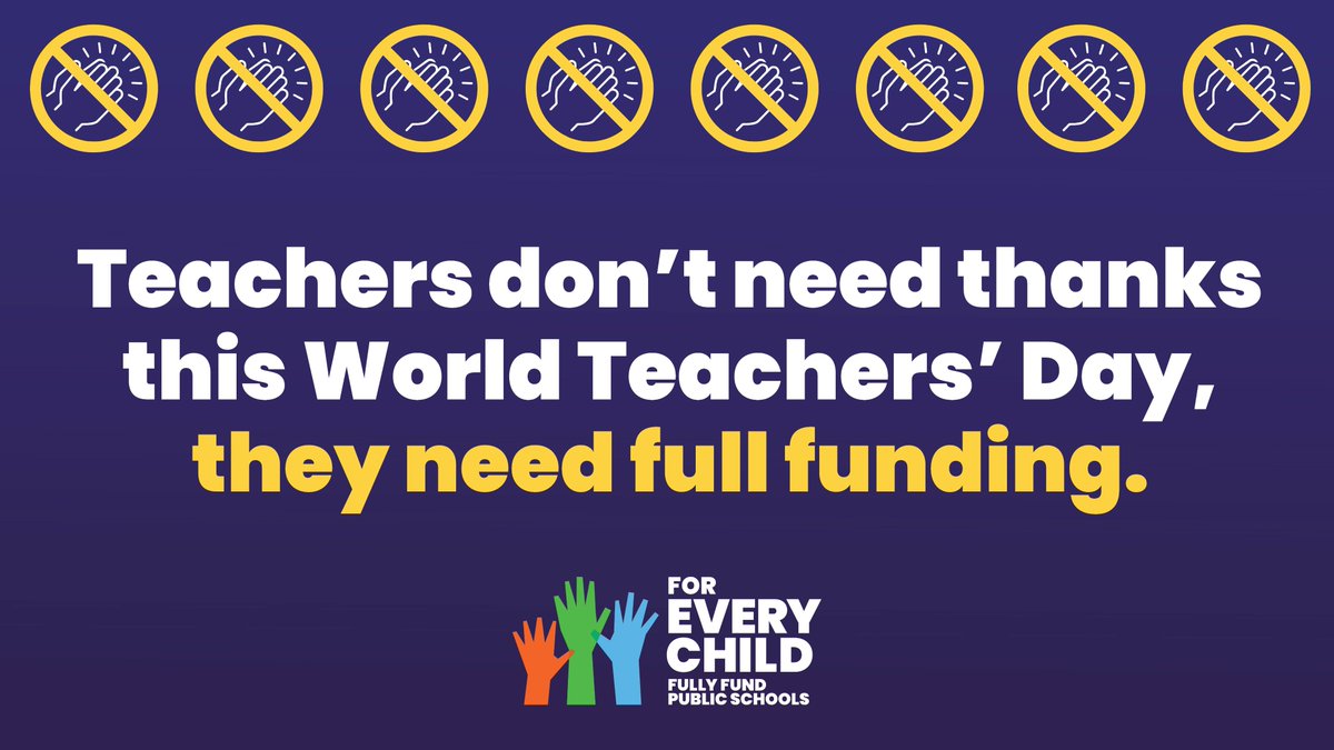 PublicSchoolsAU's tweet photo. Teachers are working hard in public schools to make sure every student gets the best education possible. But they’re being asked to do too much with too little.

Until the Federal Government lifts their share of school funding, teachers will be locked into a system that is understaffed, under-resourced and under-supported.

This World Teachers' Day, we're calling on @AlboMP to give teachers what they really deserve - full funding for public schools. #auspol