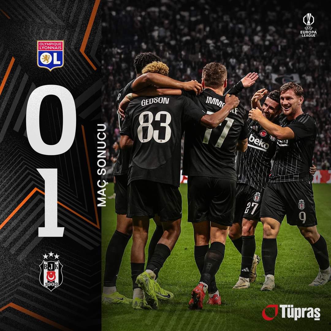 Beşiktaş, UEFA Avrupa Ligi 3. hafta maçında Lyon'u deplasmanda 1-0 mağlup etti.
Tebrikler #Beşiktaş'ım...👏👏👏

#OLvBJK #UEL
#Besiktas