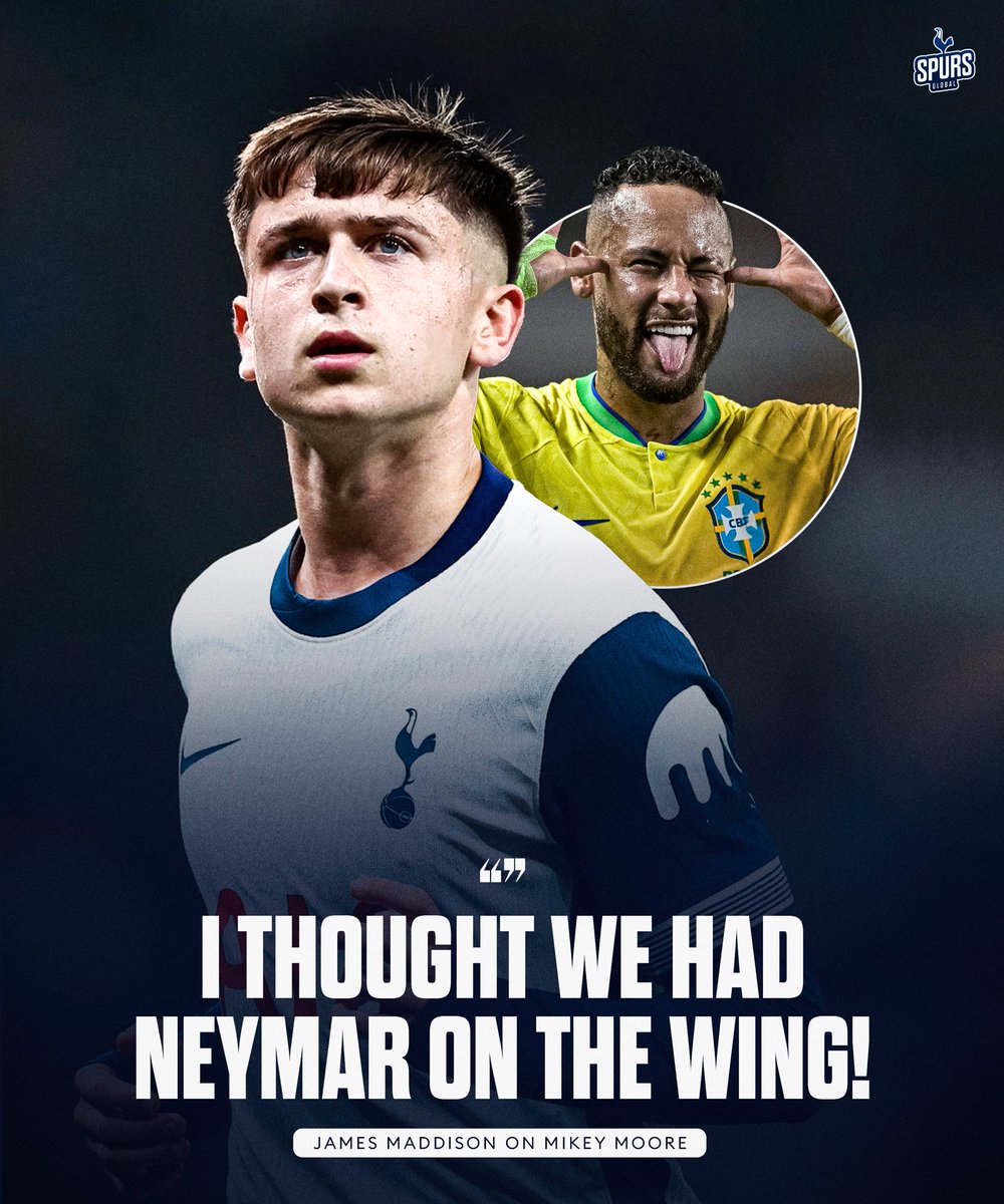 spurssglobal's tweet photo. 🌟🎙️ James Maddison on Mikey Moore: “From minute 45 to 65, I thought we had Neymar on the wing.” @footballontnt https://t.co/VsvZkXxkoT