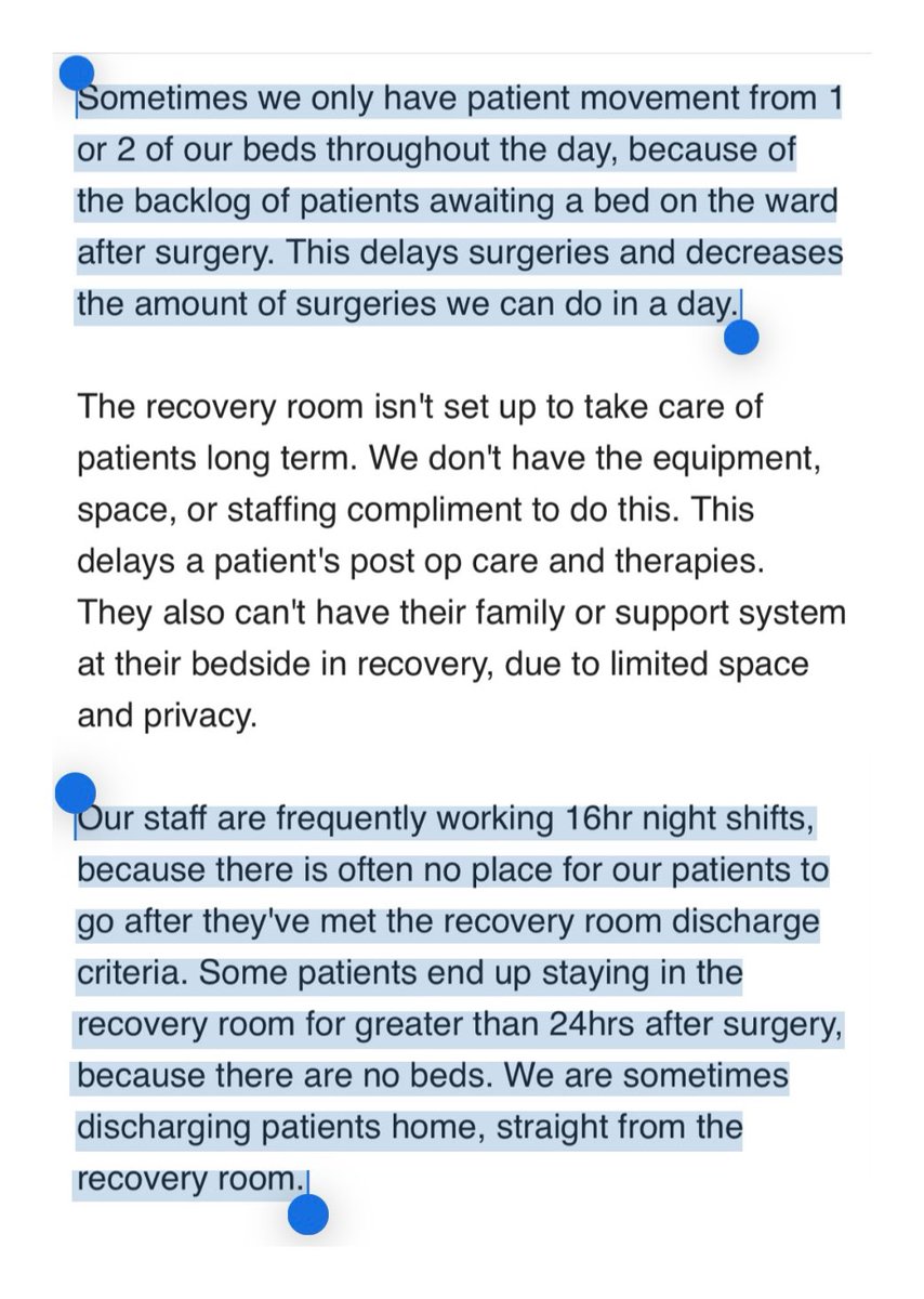 SUNnurses's tweet photo. “Staff are frequently working 16hr night shifts,because there is often no place for our patients to go... Some patients end up staying in the recovery room for greater than 24hrs after surgery. We are sometimes discharging patients home, straight from the recovery room.” #skpoli https://t.co/IFijIb9Llp