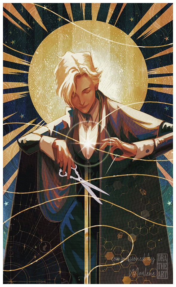 Drathe90's tweet photo. Threads of fate, light of life 
Loxley Tarot card - The Sun with Wheel of Fortune bits
#digitalart https://t.co/ymZz5BISCp