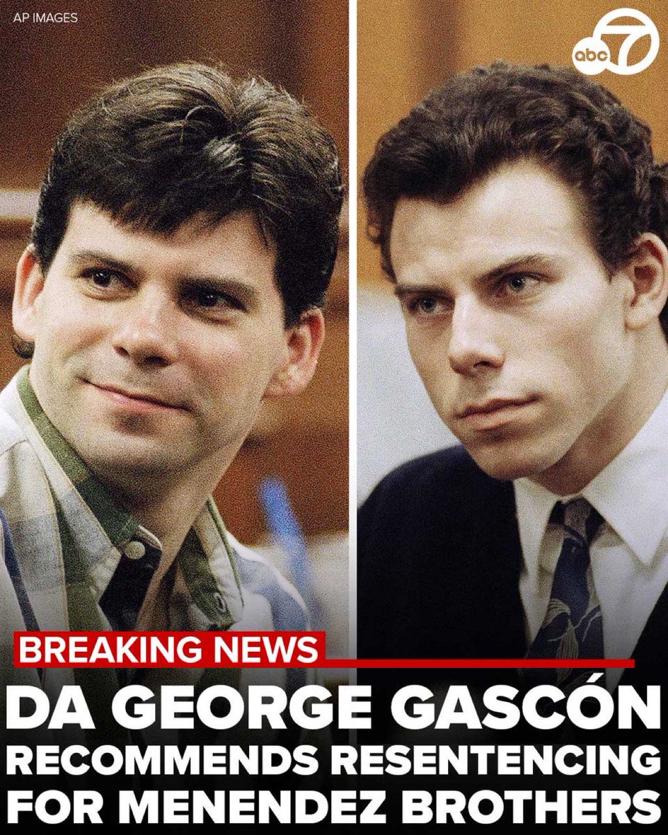 tallyman2023's tweet photo. District Attorney George Gascón recommends Erik and Lyle #Menendez be #resentenced for the 1989 killings of their parents in the family’s Beverly Hills home, providing the brothers with a chance at freedom after 34 years behind bars. https://t.co/nOrz02741J