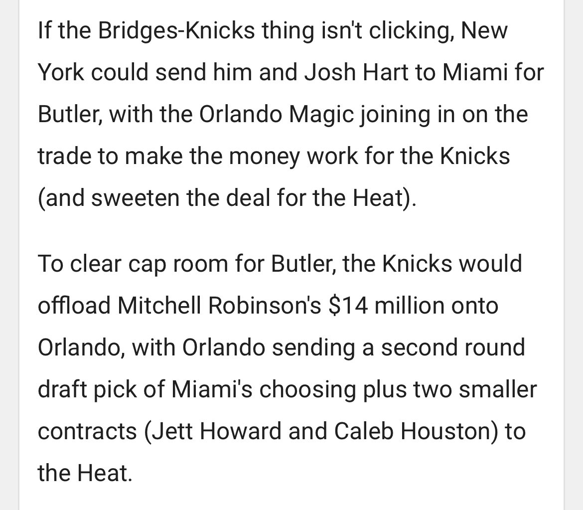 KnicksMuse's tweet photo. We are 1 game into the season.

Sporting News just proposed that the Knicks trade Mikal Bridges, Josh Hart, and Mitchell Robinson for 35-year old JIMMY BUTLER.

Everyone needs to relax. https://t.co/uAGZqBXbgb