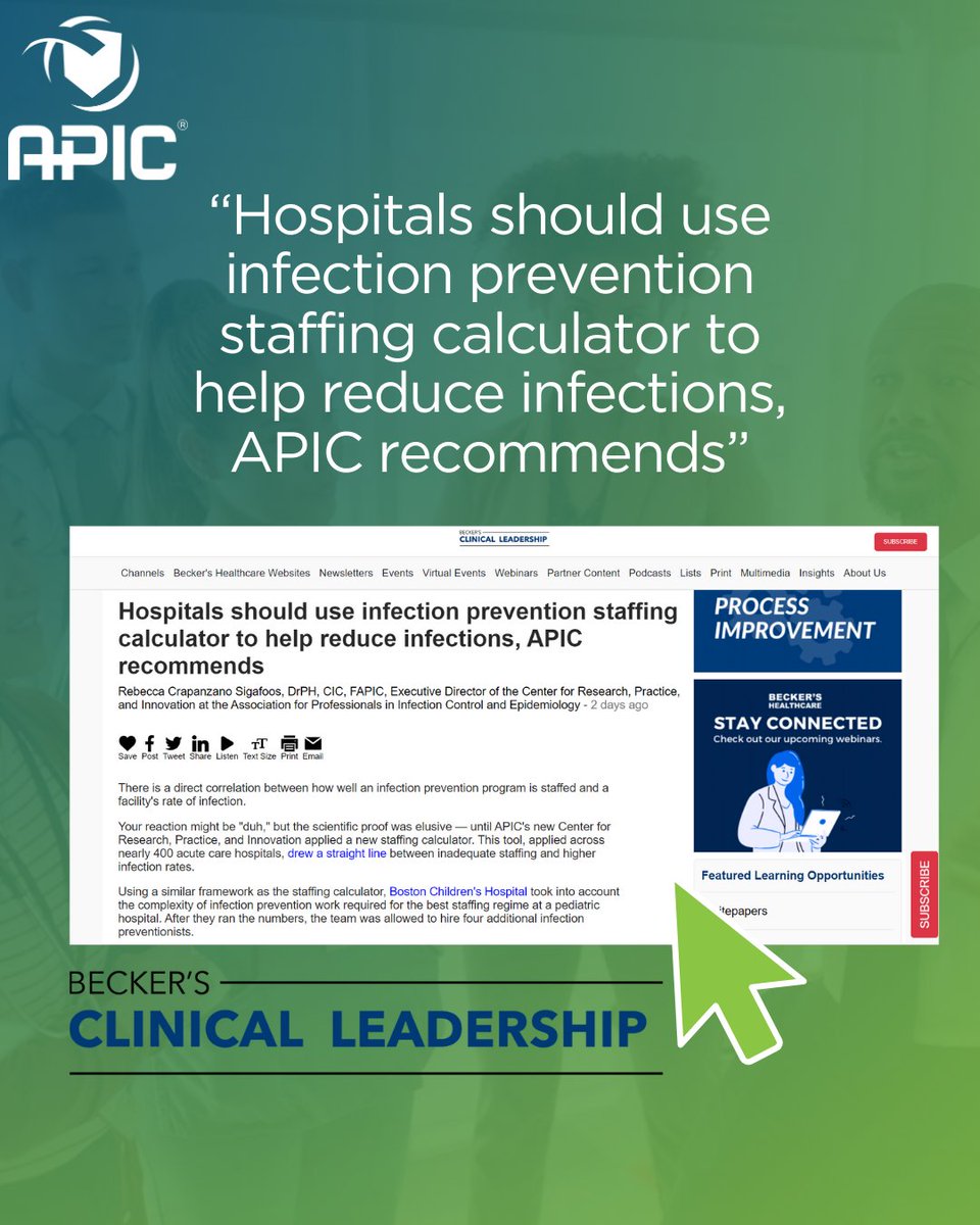 APIC (@apic) on Twitter photo "Hospitals should use infection prevention staffing calculator to help reduce infections, APIC recommends" via <a href="/BeckersHR/">Becker's Hospital Review</a>
Read ▶️ bit.ly/3YBRBY8 "Hospitals should use infection prevention staffing calculator to help reduce infections, APIC recommends" via <a href="/BeckersHR/">Becker's Hospital Review</a>
Read ▶️ bit.ly/3YBRBY8