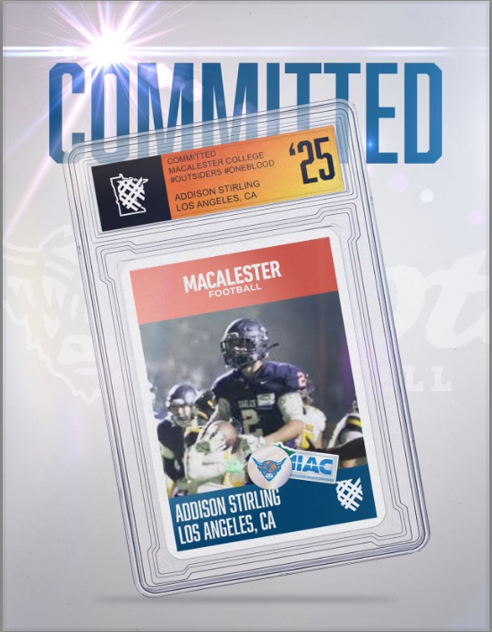 After a great visit and  thought about where I want to end up in the future I offically have decided to commit to the admission process <a href="/MacalesterFB/">Macalester Football</a>. I would like to thank <a href="/Phil_Nicolaides/">Phil Nicolaides</a> for offering me an opportunity to continue my football carrer in college.<a href="/CoachJakeFord/">Jake Ford</a>
