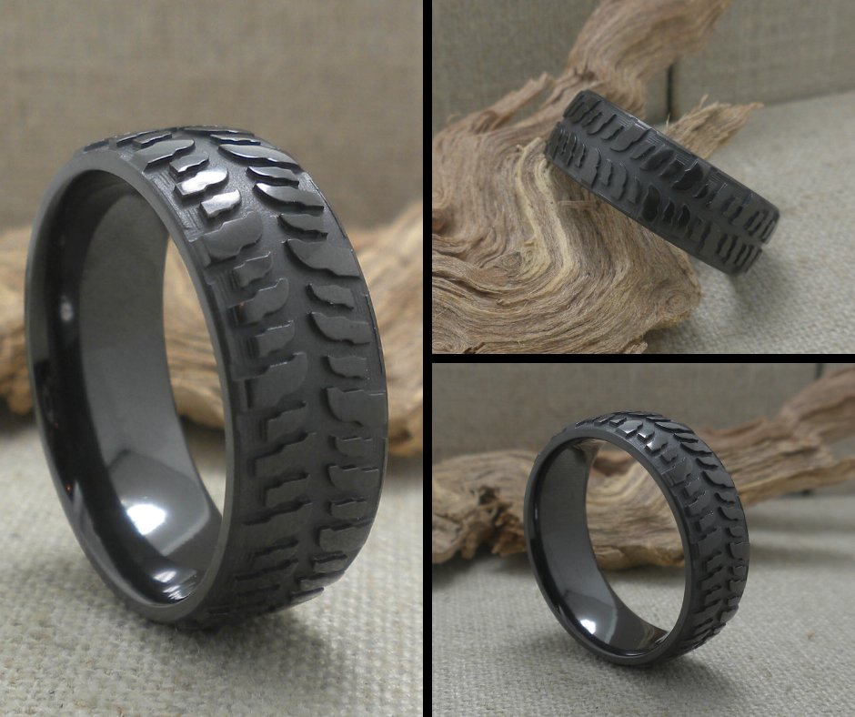 UniqueTitanium's tweet image. Black Zirconium Mud Tire Tread Wedding Ring uniquetitaniumweddingrings.com/black-zirconiu…