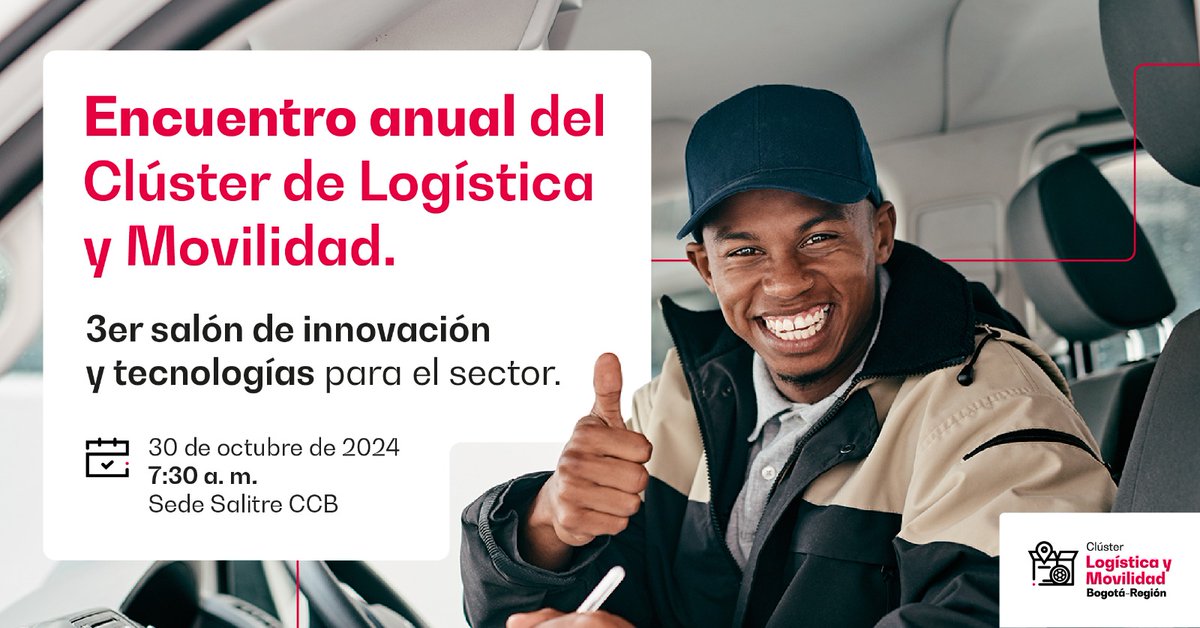 AndresCarboA's tweet photo. #ClústerdeLogísticayMovilidad @camaracomerbog  invitan al Consejo Ampliado para conectar con los principales actores del ecosistema de logística y movilidad.Fecha: 30 de octubre Hora: 7:30 a.m. Centro Empresarial Salitre (Av. El Dorado # 68D-35)
Registro: https://t.co/SmsSyLzBWt https://t.co/WlMpOaGcvk
