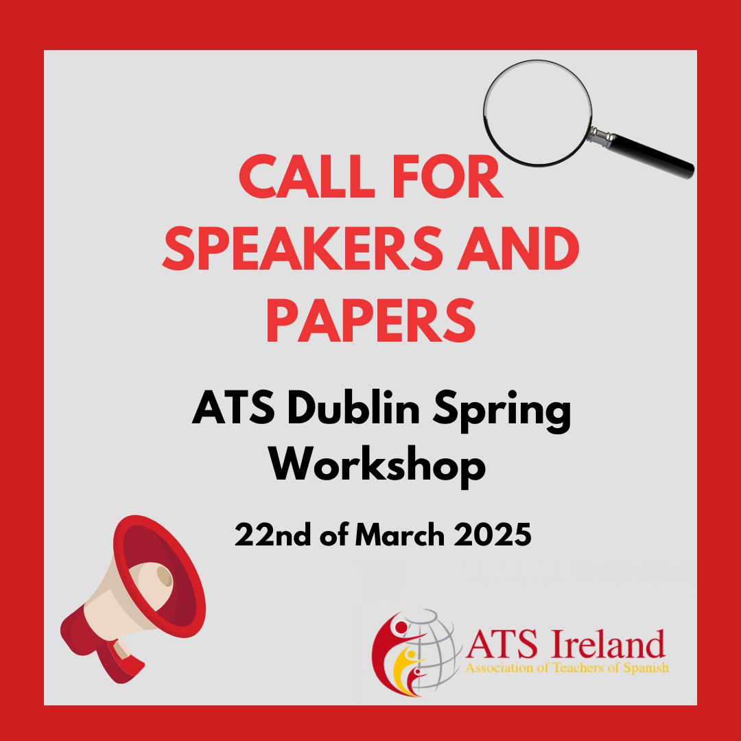 ATS Ireland (@atsirlanda) on Twitter photo Are you an educator working on a creative or innovative project, exploring new teaching methods, writing a textbook, or designing a new app or website for teaching and learning Spanish? We want to hear from you. Submit your proposal ASAP!
✉️ Email Karla at atsirlanda@gmail.com Are you an educator working on a creative or innovative project, exploring new teaching methods, writing a textbook, or designing a new app or website for teaching and learning Spanish? We want to hear from you. Submit your proposal ASAP!
✉️ Email Karla at atsirlanda@gmail.com