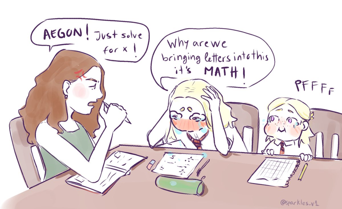 sparkles_v1's tweet photo. Aegon and the excruciating experience of getting math explained to you by your parents
#AegonIITargaryen #AlicentHightower #AemondTargaryen https://t.co/NWBkQPL60q