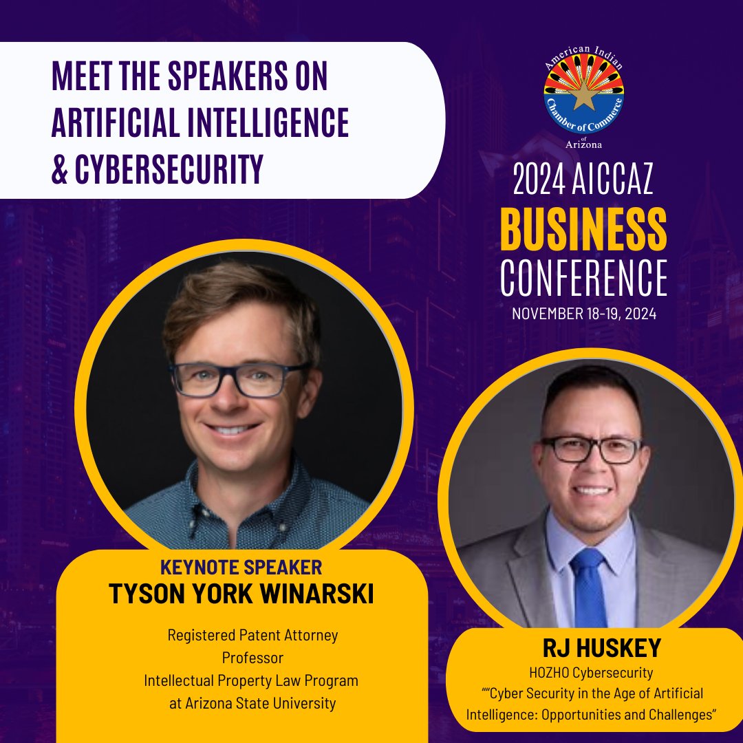 The AICCAZ Business Conference is around the corner! Pleased to have Tyson Winarski and RJ Huskey join us for this event! Sponsor opportunities and exhibit tables for ARTISTS! <a href="/asuilp/">Indian Legal Program</a> <a href="/AICCAZ/">American Indian Chamber of Commerce of AZ</a> <a href="/UriasComm/">Urias Communications</a> @k_firethunder
Register Today! aiccaz.regfox.com/2024-aiccaz-bu…