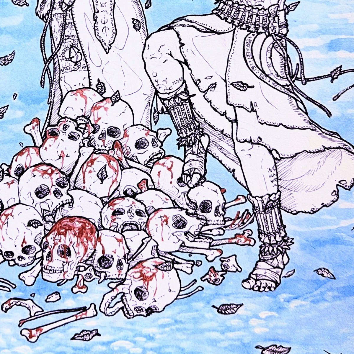 🎃 Halloween approche, et les sorcières sont de sortie🌕
Mon dessin à l'encre noire montre 3 sorcières dansant sous la pleine lune, invoquant des âmes perdues autour d'ossements humains💀
Touches de cuivre et fond bleu pâle💙
Objets de sorcellerie : sauge, crânes, faucilles