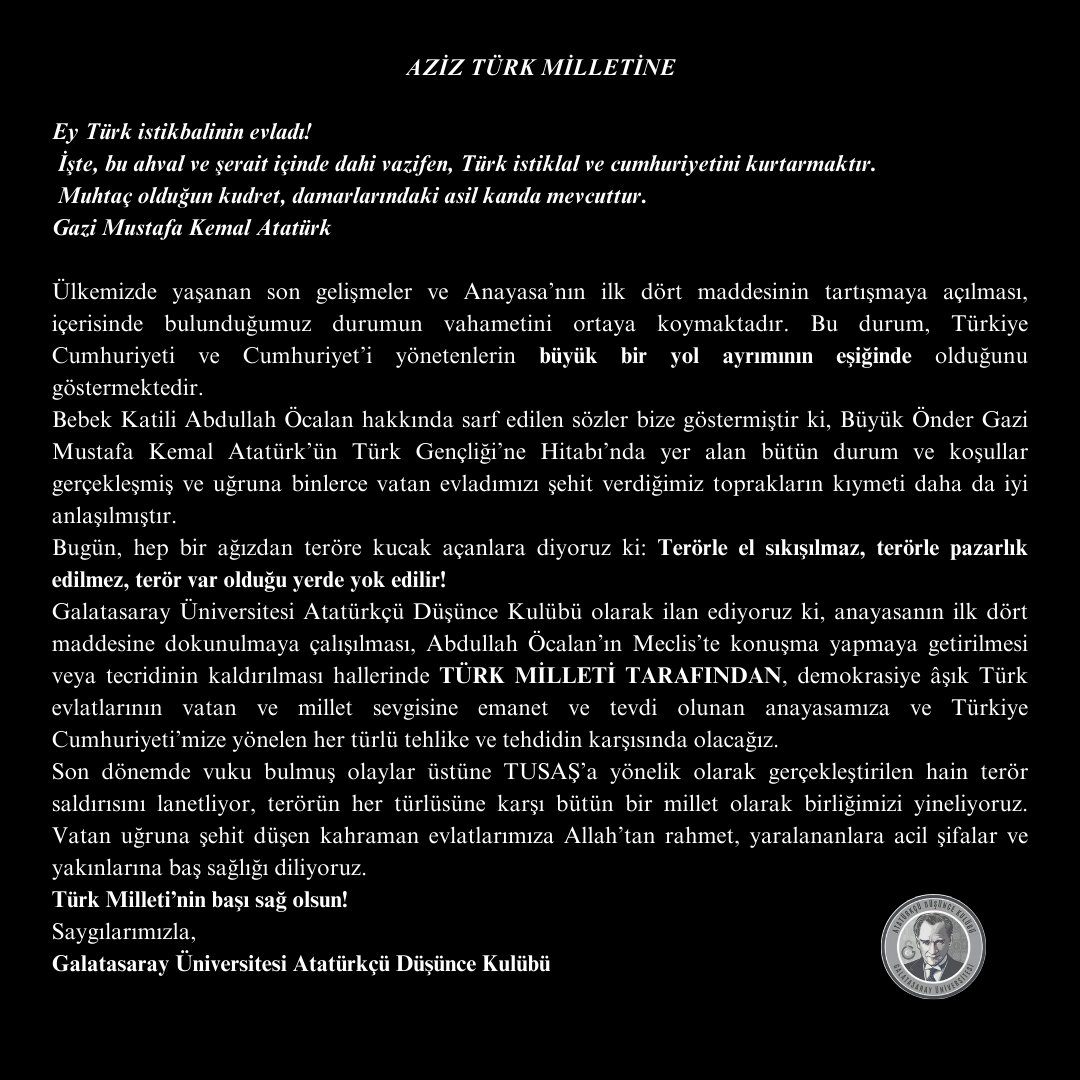 Aziz Türk Milletine: