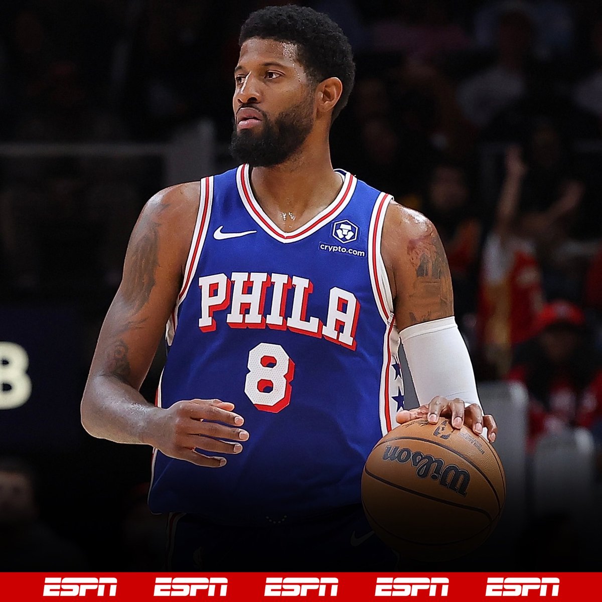 ShamsCharania's tweet photo. 76ers: Paul George continues progressing well in his recovery from a left knee bone bruise and will not play during the team’s two-game road trip. Team will provide update on his availability early next week. https://t.co/Tgq5q93sG3