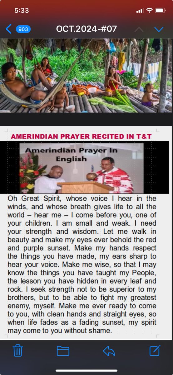 peterdeboran's tweet photo. October is AmerIndian Month in Trinidad and Tobago. Thanks  to TT50+ Club in Toronto, here is a translation of an Amerindian prayer:
@cutlassmagazine @CaribLiteraryH https://t.co/mJbki1KbFI