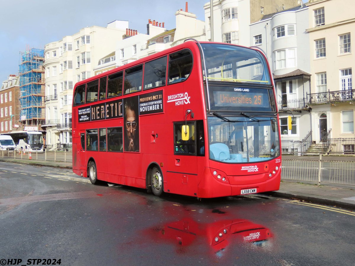 Brighton VolViro.
The trio of rare former Go-Ahead London <a href="/ADLbus/">Alexander Dennis</a> E400 bodied <a href="/VolvoBusUK/">Volvo Bus UK & Ireland</a> B9TL's have recently moved from Metrobus to <a href="/BrightonHoveBus/">Brighton & Hove Buses</a>. Now renumbered 223 and named 'David Land', VE3 LX58CWM was snapped at The Old Steine in Brighton earlier this week working a 25.