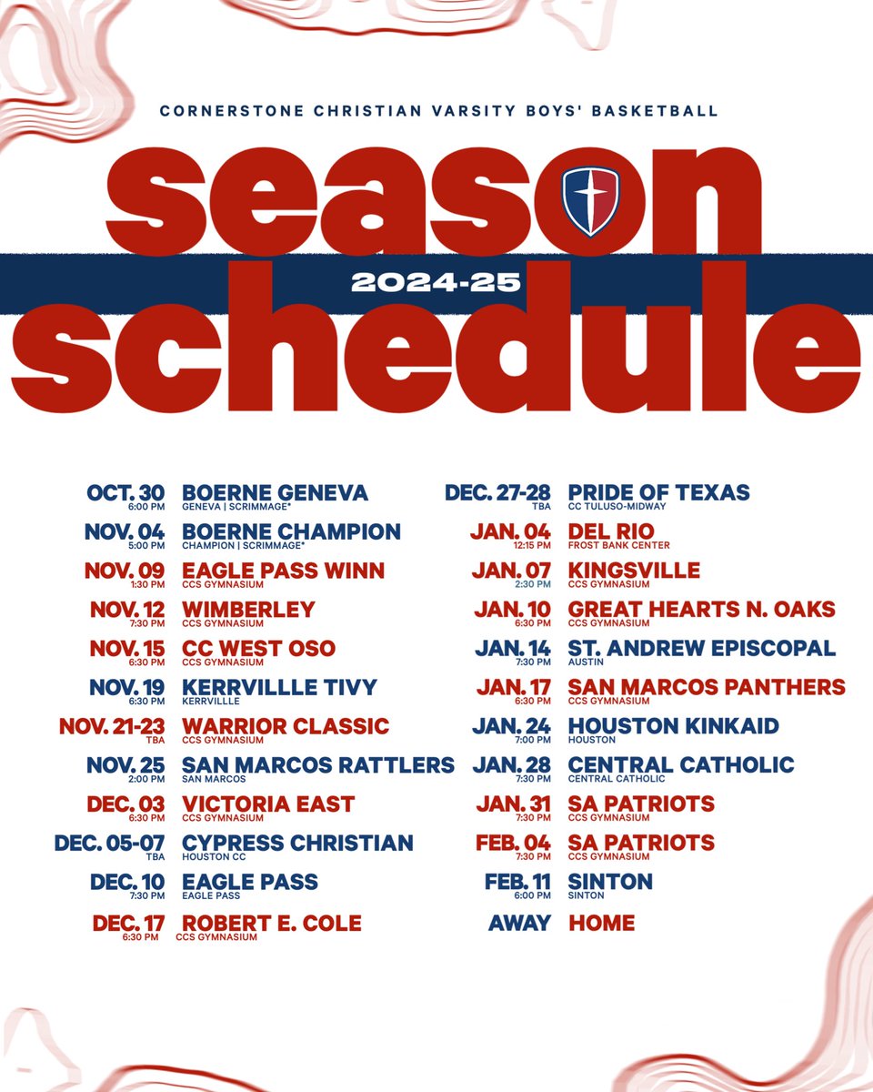 CCS Warrior Athletics (@ccswarriorssatx) on Twitter photo 2024-25 Season Schedule for our Varsity Boy’s Basketball ⬇️ <a href="/CCS_Warriors/">Cornerstone Christian Schools</a> <a href="/CCSBBasketball/">Cornerstone Boys Basketball</a> <a href="/AlamoCityHoops1/">Alamo City Hoops</a> <a href="/hoops_210/">🎙210Hoops 🎧</a> <a href="/Jewlzonthemic/">Jewlz💎</a> <a href="/CoachRayBriggs/">Raymond Briggs</a> <a href="/CCSBBasketball/">Cornerstone Boys Basketball</a> <a href="/isaiah_ACH/">ike</a> <a href="/JayCollins_1/">🗻</a> <a href="/TexasHoopsGASO/">TexasHoops/GASO 🔗</a> <a href="/GASOBlue/">Blue Zertuche 🔗</a> <a href="/GASOMass/">Ryan Massad 🔎</a> 2024-25 Season Schedule for our Varsity Boy’s Basketball ⬇️ <a href="/CCS_Warriors/">Cornerstone Christian Schools</a> <a href="/CCSBBasketball/">Cornerstone Boys Basketball</a> <a href="/AlamoCityHoops1/">Alamo City Hoops</a> <a href="/hoops_210/">🎙210Hoops 🎧</a> <a href="/Jewlzonthemic/">Jewlz💎</a> <a href="/CoachRayBriggs/">Raymond Briggs</a> <a href="/CCSBBasketball/">Cornerstone Boys Basketball</a> <a href="/isaiah_ACH/">ike</a> <a href="/JayCollins_1/">🗻</a> <a href="/TexasHoopsGASO/">TexasHoops/GASO 🔗</a> <a href="/GASOBlue/">Blue Zertuche 🔗</a> <a href="/GASOMass/">Ryan Massad 🔎</a>