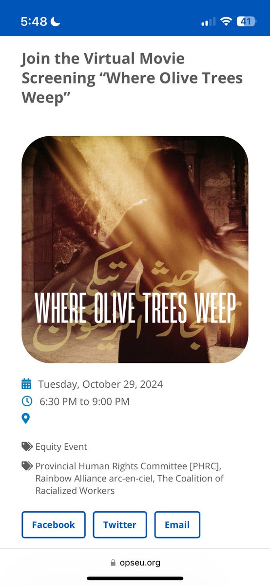 The Provincial Human Rights Committee, Coalition of Racialized Workers and Rainbow Alliance invite  you to the virtual  screening of the doc  “Where Olive Trees Weep” -  virtual screening will take place at 7:00pm on October 29th. 

Register here:

opseu.org/event/join-the…