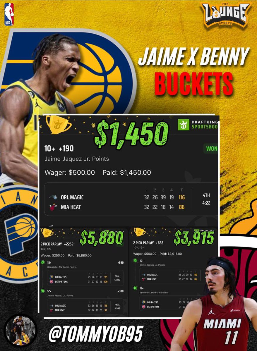 ThaLoungeSports's tweet photo. Jaime x Benny with a triple hit of +2252, +190 & +683 from @tommyob95! ππ°
Use promo code βNBAβ for 50% off your first month.
https://t.co/EQjiOLldgp
Donβt miss out on the action!
#NBABetting #SportsBetting #DoubleBoost #TheLounge Sports https://t.co/WzTAzbPHrm