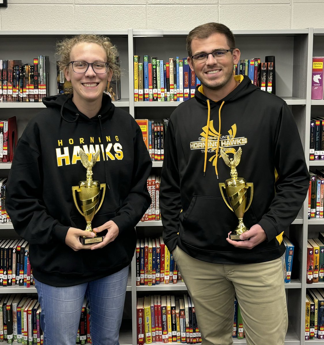 Congratulations to Ms. Lenz and Mr. Reyes for being award the Helpful Hawk.  Two amazing educators, thanks for all you do! #Horning