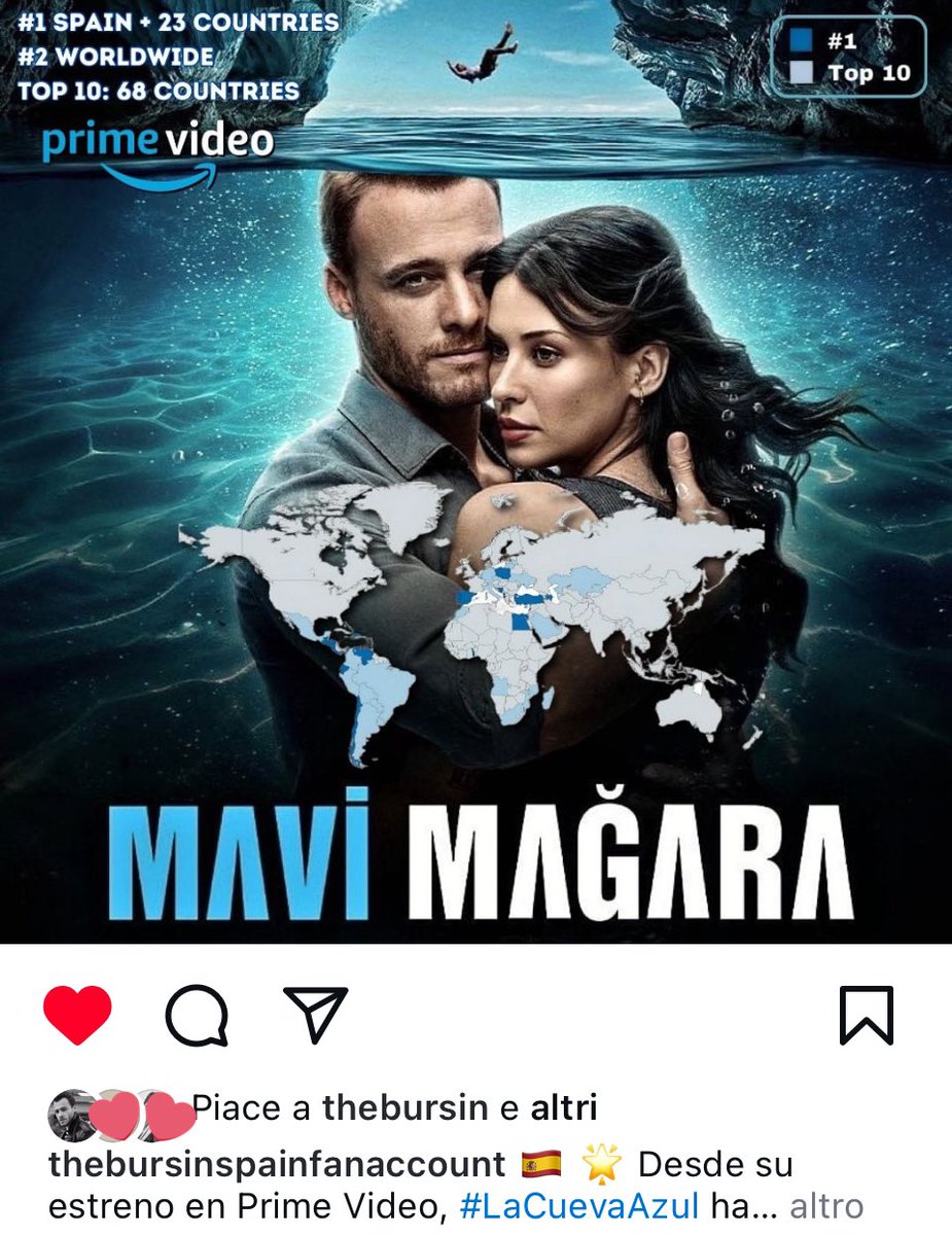 TheMan così felice del suo successo mondiale e mette i like in real time!!!
Andiamo a conquistare la vetta!!!! Let’s go!!! 🔝🧿🤞🕺💃🏻🤘💙 #KeremBürsin #DevrimÖzkan #MaviMağara #TheBlueCave #BlueCave