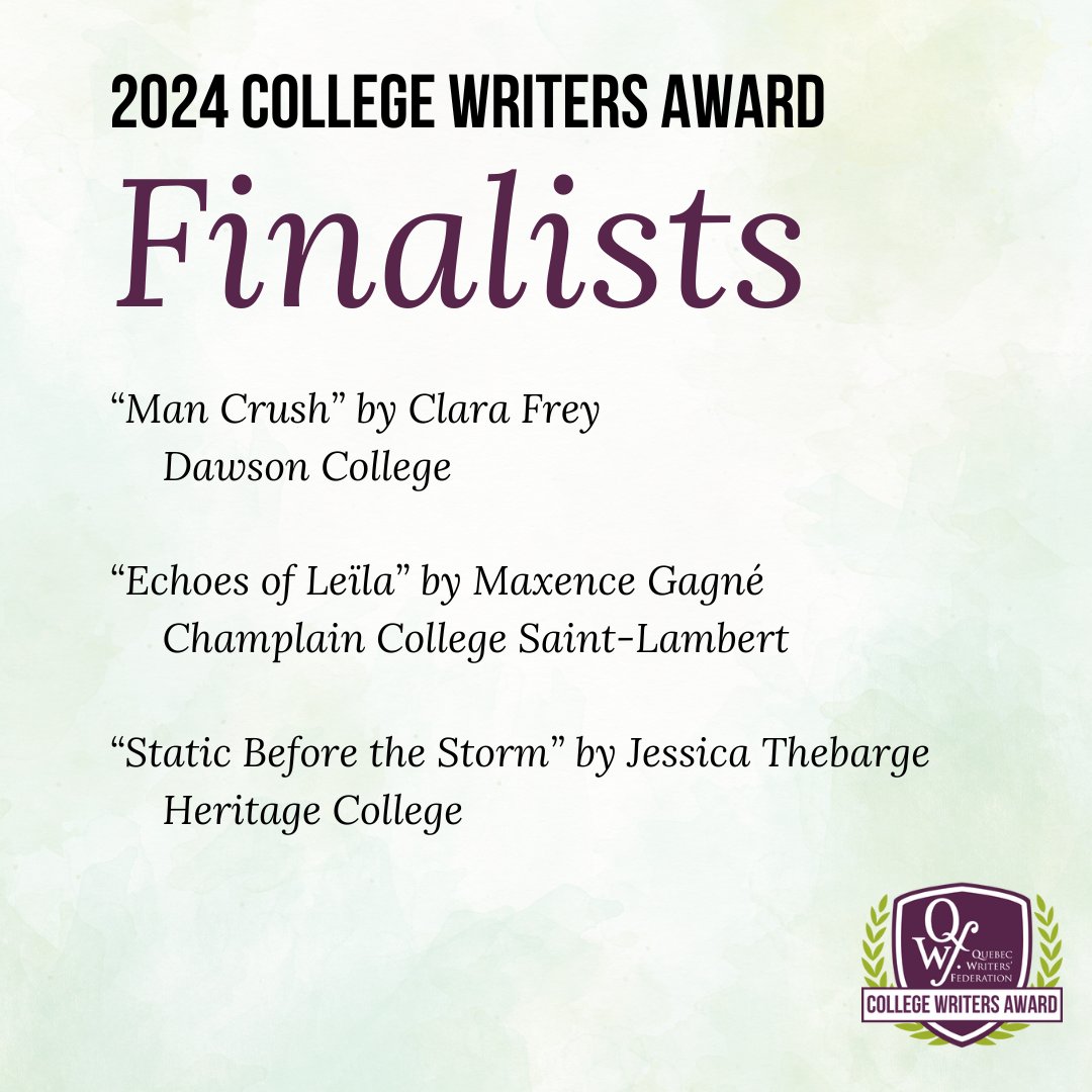 We're thrilled to announce the finalists for the 2024 QWF College Writers Award! Congratulations to these three incredibly talented writers! qwf.org/the-2024-colle…