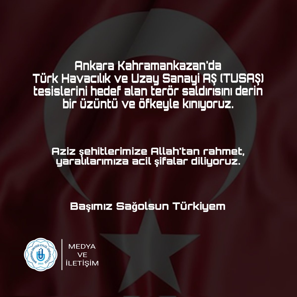 banumedya17's tweet photo. Aziz Şehitlerimize Allah'tan rahmet yaralılarımıza acil şifalar diliyoruz.

Başımız Sağolsun Türkiyem

#TUSAS #BirizBirlikteyiz https://t.co/vLjc2efEGc