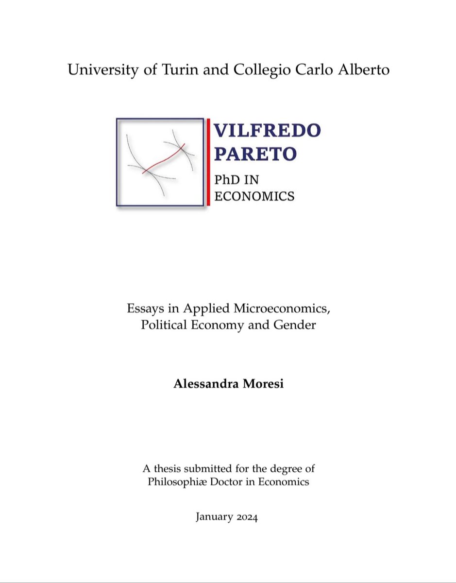 Alessandra Moresi (@alessandramores) on Twitter photo I am honored to receive the national prize for the best Econ PhD thesis in Italy from <a href="/sieconomisti/">SIE - Società Italiana di Economia</a>. If you're in Urbino, join the ceremony tomorrow at 11:30. Thanks to my advisors, <a href="/gmastrob/">Giovanni Mastrobuoni</a> and <a href="/juansemorales/">J</a>, and to <a href="/ParetoPhd/">Vilfredo Pareto PhD</a>, <a href="/CollegioCA/">Collegio Carlo Alberto</a>, <a href="/EconomicsUnito/">Economics UniTO</a> for all the support I am honored to receive the national prize for the best Econ PhD thesis in Italy from <a href="/sieconomisti/">SIE - Società Italiana di Economia</a>. If you're in Urbino, join the ceremony tomorrow at 11:30. Thanks to my advisors, <a href="/gmastrob/">Giovanni Mastrobuoni</a> and <a href="/juansemorales/">J</a>, and to <a href="/ParetoPhd/">Vilfredo Pareto PhD</a>, <a href="/CollegioCA/">Collegio Carlo Alberto</a>, <a href="/EconomicsUnito/">Economics UniTO</a> for all the support