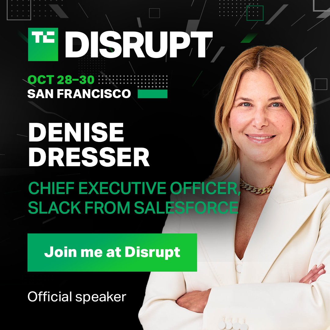 Denise Holland Dresser (@dhdresser) on Twitter photo I'll be speaking at <a href="/TechCrunch/">TechCrunch</a> Disrupt next week about my experience leading Slack through AI-driven change and our vision for the future of work in this new agentic era. From Agentforce to new Slack AI enhancements, Slack is the work operating system where the world works. I'm I'll be speaking at <a href="/TechCrunch/">TechCrunch</a> Disrupt next week about my experience leading Slack through AI-driven change and our vision for the future of work in this new agentic era. From Agentforce to new Slack AI enhancements, Slack is the work operating system where the world works. I'm
