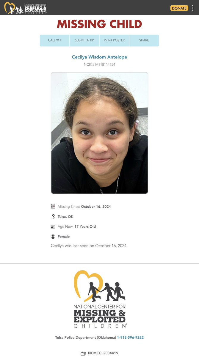 Ohio1ShyGirl's tweet image. #OKLAHOMA  #CecilyaWisdomAntelope, 17  MD:10/16/24  #MissingIndigenous #HelpFindCecilyaWisdomAntelope  #MissingChild ‼️PLEASE SHARE‼️