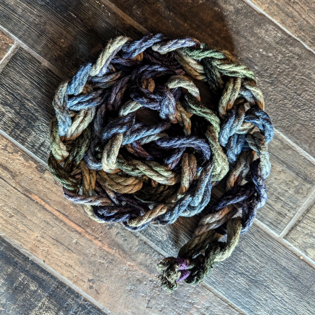Recent adventures in rope dyeing: a tale of two multi colored lengths.