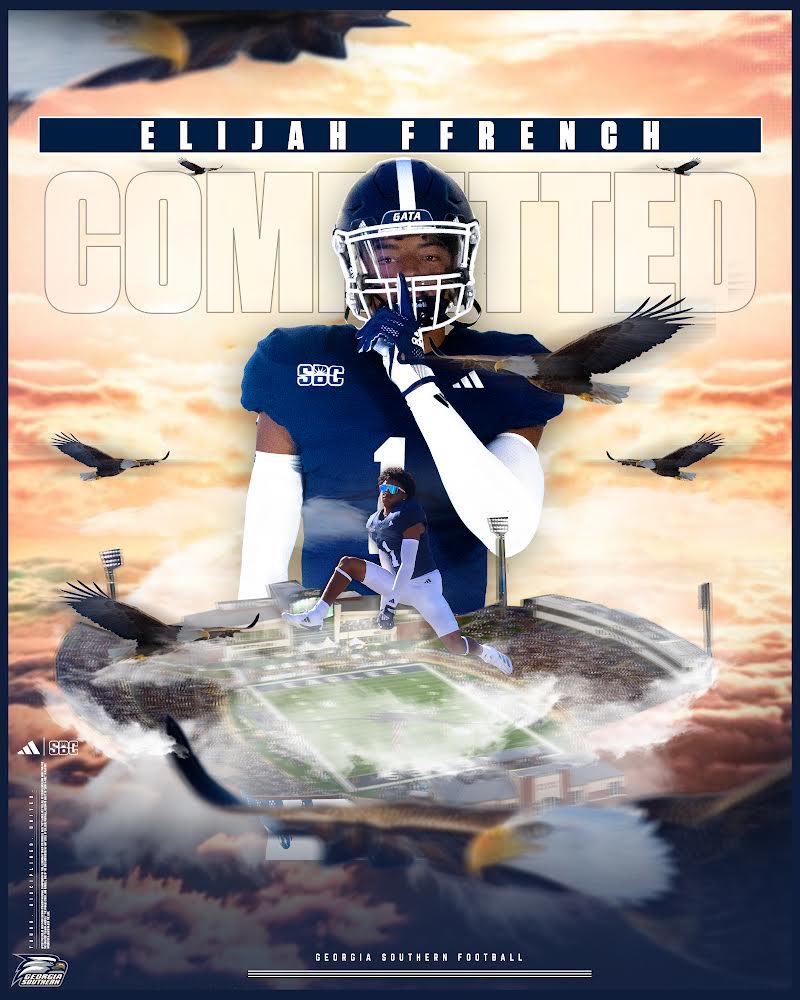 Elijah Ffrench (@_elijahffrench) on Twitter photo I’m extremely blessed and thankful to announce my commitment to <a href="/GSAthletics_FB/">Georgia Southern Football</a>!! #hailsouthern #GATA💙🦅 <a href="/GSCoachHelton/">Clay Helton</a> <a href="/Coach_BBailey/">Brandon Bailey</a> <a href="/CoachSafford/">Darius Safford</a> <a href="/LexVillarreal1/">Lex Villarreal</a> <a href="/darius_eubanks/">Coach Banks</a> <a href="/DekalbRecruits/">Dekalb Recruits (GA.)</a> I’m extremely blessed and thankful to announce my commitment to <a href="/GSAthletics_FB/">Georgia Southern Football</a>!! #hailsouthern #GATA💙🦅 <a href="/GSCoachHelton/">Clay Helton</a> <a href="/Coach_BBailey/">Brandon Bailey</a> <a href="/CoachSafford/">Darius Safford</a> <a href="/LexVillarreal1/">Lex Villarreal</a> <a href="/darius_eubanks/">Coach Banks</a> <a href="/DekalbRecruits/">Dekalb Recruits (GA.)</a>