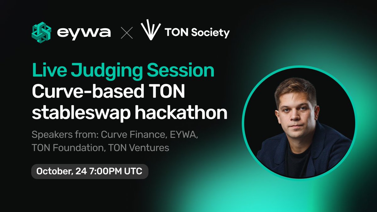 crosscurvefi's tweet photo. 🔥 EYWA Joins TON’s Livestream: Stableswap Hackathon Finals!

The #crosschain swaps market is booming, and @Ton_blockchain is a key player in the ecosystem. That’s why we’re excited to be part of the search for the next great stableswap solution on TON.

⚡️ Today, our CEO Boris Povar will join the livestream for the final stage of the hackathon, alongside @CurveFinance, @TON_Ventures, @VladDegen from TON Foundation, and other key players in the space.

🔎 When: October 24th at 19:00 UTC
📍 Where: https://t.co/od1XJXRnyQ

📹 Don’t miss it — exciting presentations and the start of a strong collaboration between EYWA and TON await!