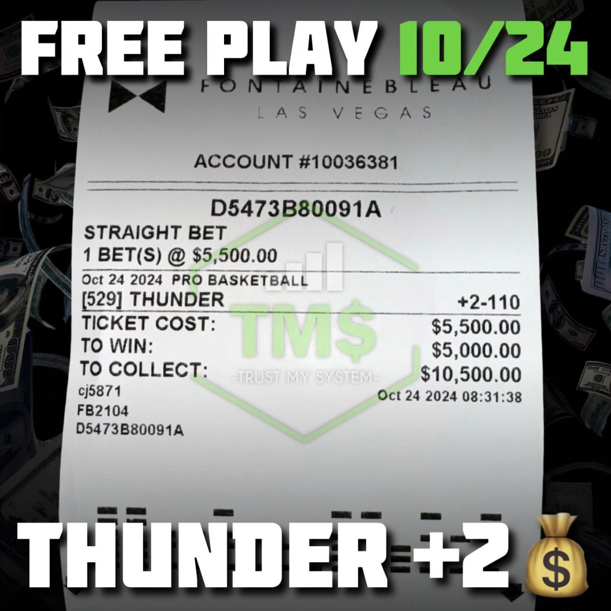 WeMoveLines_'s tweet photo. $𝟱,𝟬𝟬𝟬 𝗡𝗕𝗔 𝗠𝗔𝗫 𝗣𝗟𝗔𝗬 𝗢𝗙 𝗧𝗛𝗘 𝗡𝗜𝗚𝗛𝗧

⚡️ OKC Thunder +2  [-110] 

$𝟮𝟬𝟬 𝗧𝗼 𝟮 𝗙𝗼𝗹𝗹𝗼𝘄𝗲𝗿𝘀  𝗪𝗵𝗼 𝗟𝗶𝗸𝗲𝘀 + 𝗥𝗲𝘁𝘄𝗲𝗲𝘁 https://t.co/2XgHCZJcLm