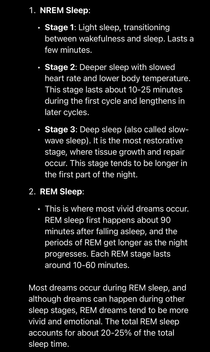EpatEmma's tweet photo. @Roma_Mkatoliki @PCatnho @FistoniMayele Usingizi una stage 4. Ktk moja ya stage kunakua na ndoto na ni sehemu ndogo tu ya usingizi mzima ndio unaota (REM sleep 20-25%) japo ndoto inaweza kutokea pia ktk stage nyingine. Hali ya Kufa kunafananishwa na stage ambayo mwili umefanya almost total shutdown for body repair. https://t.co/xnPsX2eNVD