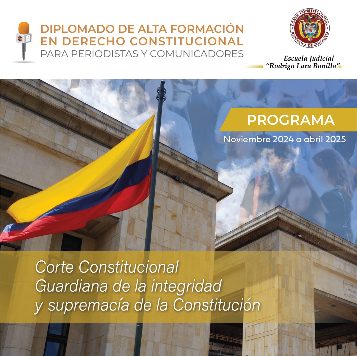 CConstitucional's tweet photo. #LaCorteInforma | La Corte Constitucional lanza el diplomado de alta formación en derecho constitucional para periodistas y comunicadores.
Inscripciones aquí: https://t.co/4Bd4V7hAFP

Boletín: 
▶️ https://t.co/vbQWTbg6Ub

Programa: 
▶️ https://t.co/QxivfZpRD9 https://t.co/9AePZh1Bhc
