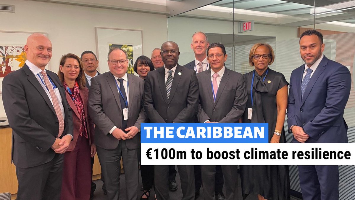 EIB's tweet photo. 🔴#Live from #AnnualMeetings: VP Ambroise Fayolle announces a €100m loan and an EU grant with @Caribank to support water management and ecosystem projects in 14 Caribbean countries, helping the region adapt to extreme weather and reducing ocean pollution➡️https://t.co/8jAVIaPxPT https://t.co/XNdBcplSUL
