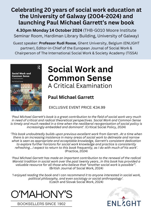 Congratulations to our colleague Paul Michael Garrett on his new book, Social Work and Common Sense. Pictured at the launch: Prof Rudi Roose, Paul M.Garrett, Emmanuella Ubah, Declan Coogan &amp; Dearbhla Ní Chúláin. Celebrating 20 years of social work education <a href="/uniofgalway/">Ollscoil na Gaillimhe | University of Galway</a> (2004-24)