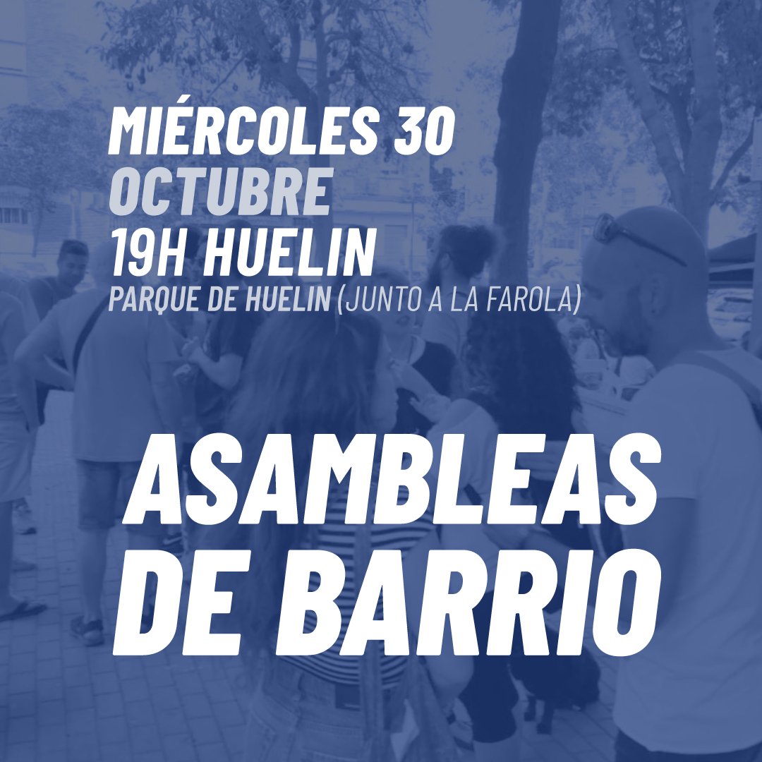 malagaparavivir's tweet photo. TERCERA ASAMBLEA DE BARRIO #HACIAEL9N 

📣 Huelin

📆 Miércoles 30 a las 19h
📍 Parque de Huelin (junto a la farola)

Huelin está en el punto de mira de quienes aprovechan la turistificación para enriquecerse

¡Si nos echan de los barrios paramos la ciudad!

#MálagaParaVivir https://t.co/kBx3il4VUr