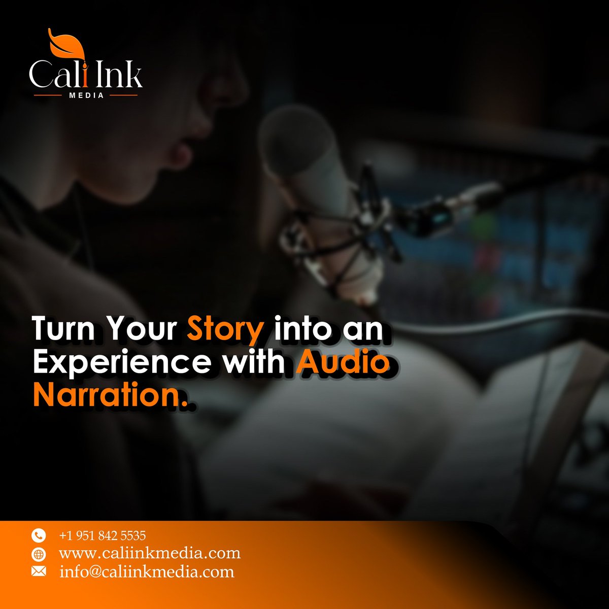Bring your story to life with Cali Ink Media’s professional audio narration! 🎧 Whether it’s an audiobook or podcast, we ensure your words leave a lasting impact.

📞 +1 951 842 5535
🌐 caliinkmedia.com
#CaliInkMedia #AudiobookProduction #Storytelling #CreativeContent