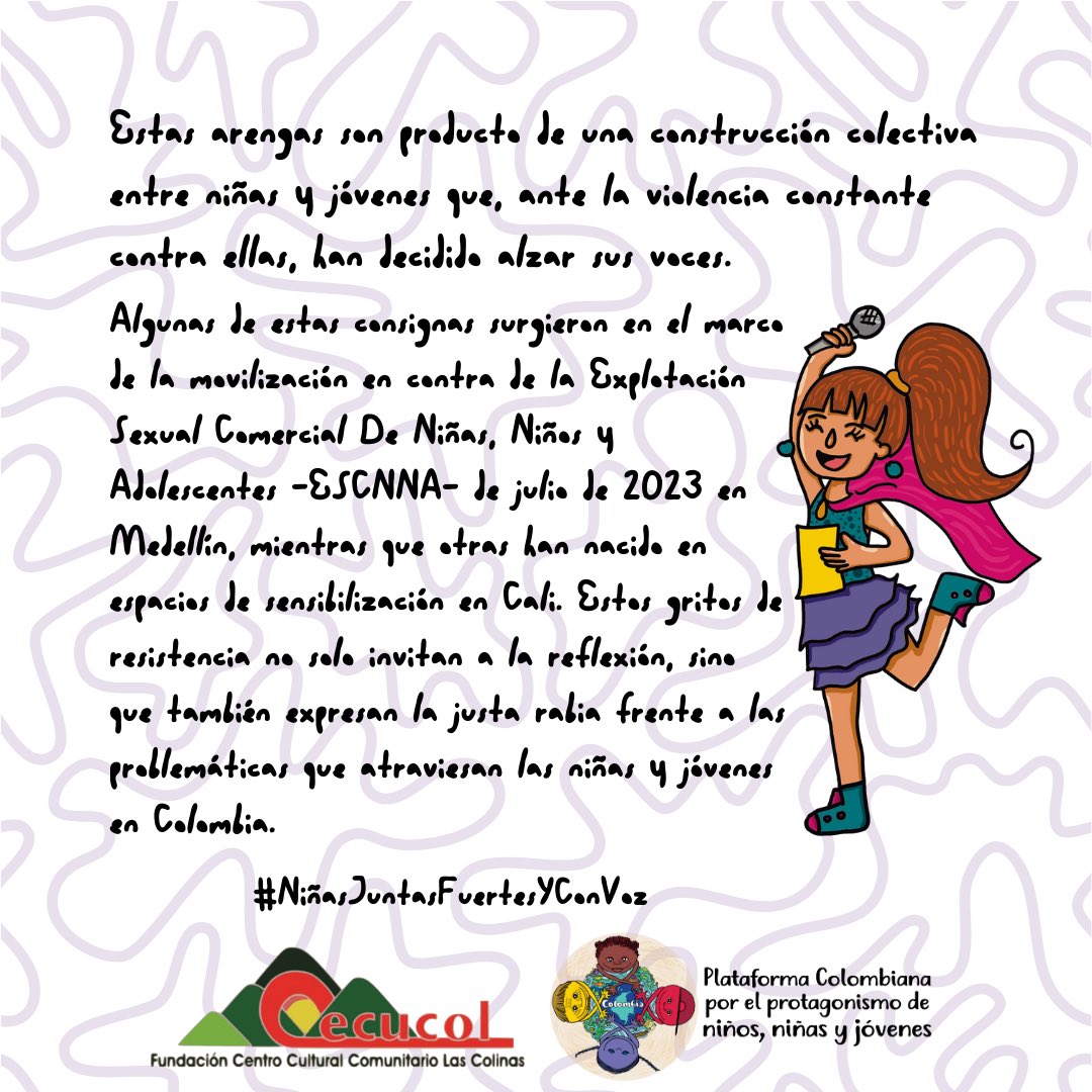 <a href="/cecucol/">Fundación Cecucol</a> <a href="/tdhAlemania/">Terre des Hommes -ORLA</a> 💪🎤 Te invitamos a hacerlas tuyas, a alzar la voz y ser parte de esta lucha por un futuro más seguro y equitativo para todas y todos. ¡Únete al cambio! ✊💚