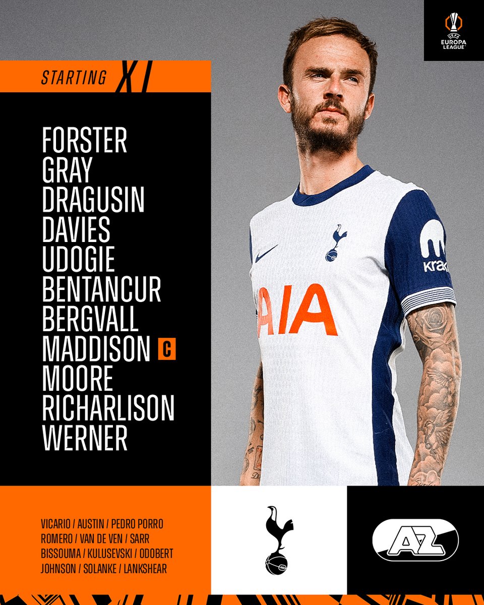 SpursOfficial's tweet photo. The team is set. COYS ✊ https://t.co/gHw6eb2Hot