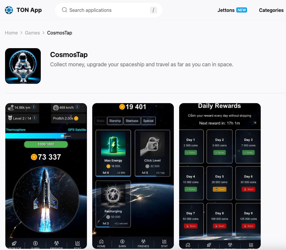 cosmos_tap's tweet photo. 🎉 CosmosTap listed on https://t.co/p6jTw9BXgk 🎉
🚀 If you love space traveling please write a review:
https://t.co/4jnnWnVIay

#tonapp  #TON #airdrop #Giveaway #CRYPTOGAME 
#tapswap #hamster #memefi https://t.co/B1VOgbxptO