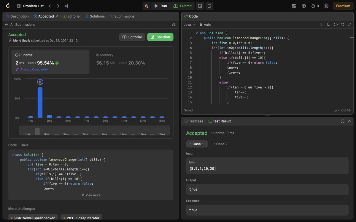 Mohd_Saqib_'s tweet image. 🚀 Day 96 of #100DaysOfCoding 🚀
Today, I delved into the application of Greedy Algorithms with problems:
✅ Assign Cookies 
✅ Lemonade Change
Greedy algorithms simplify complex problem-solving by emphasizing the best immediate choices.
#GreedyAlgorithms #Java #DSA #letsconnect