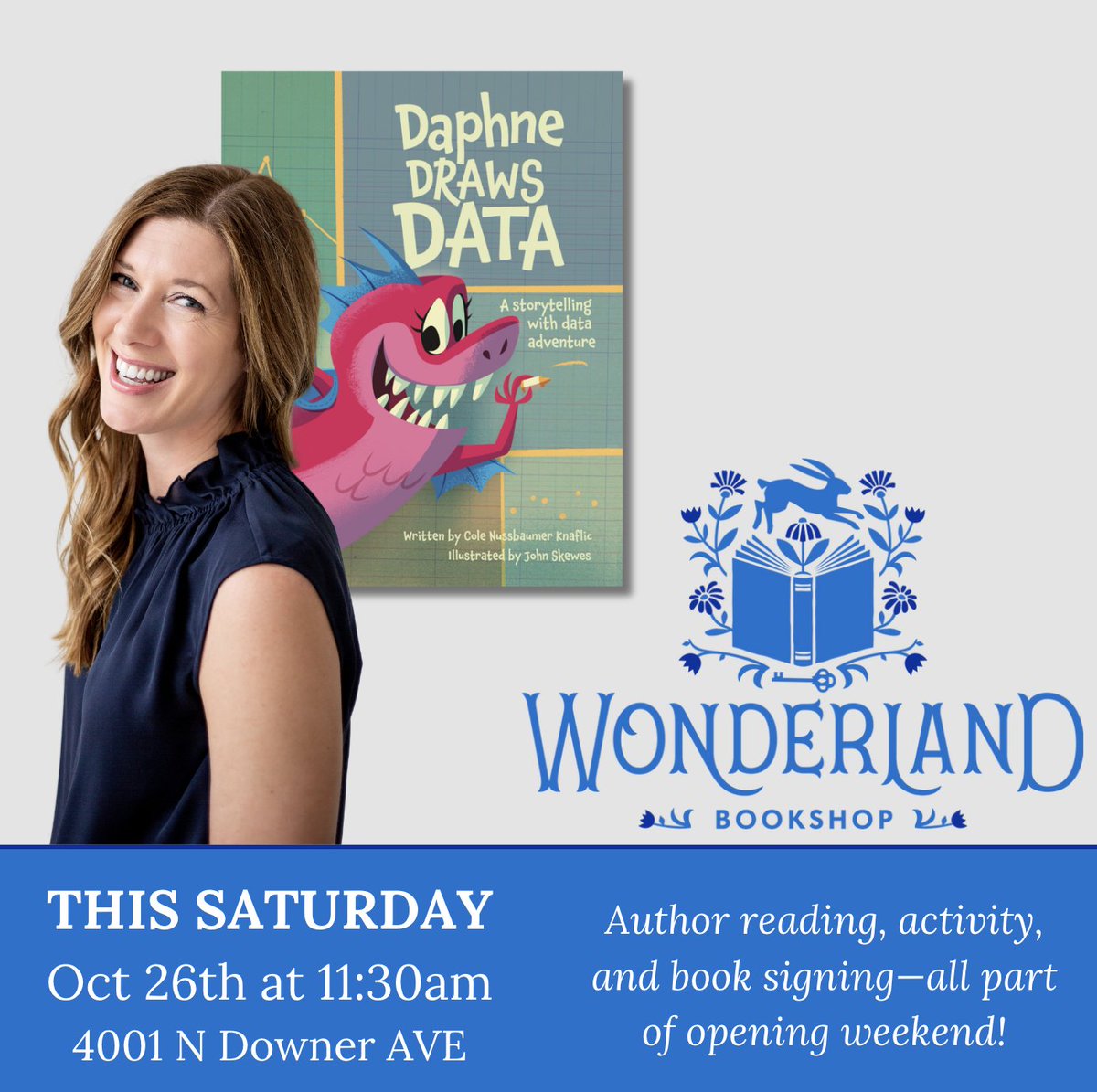 storywithdata's tweet photo. Wisconsinites: I'll be at Wonderland Bookshop in Shorewood for grand opening weekend—join me & #DaphneDrawsData this Sat at 11:30am! https://t.co/16Lyom2fF0