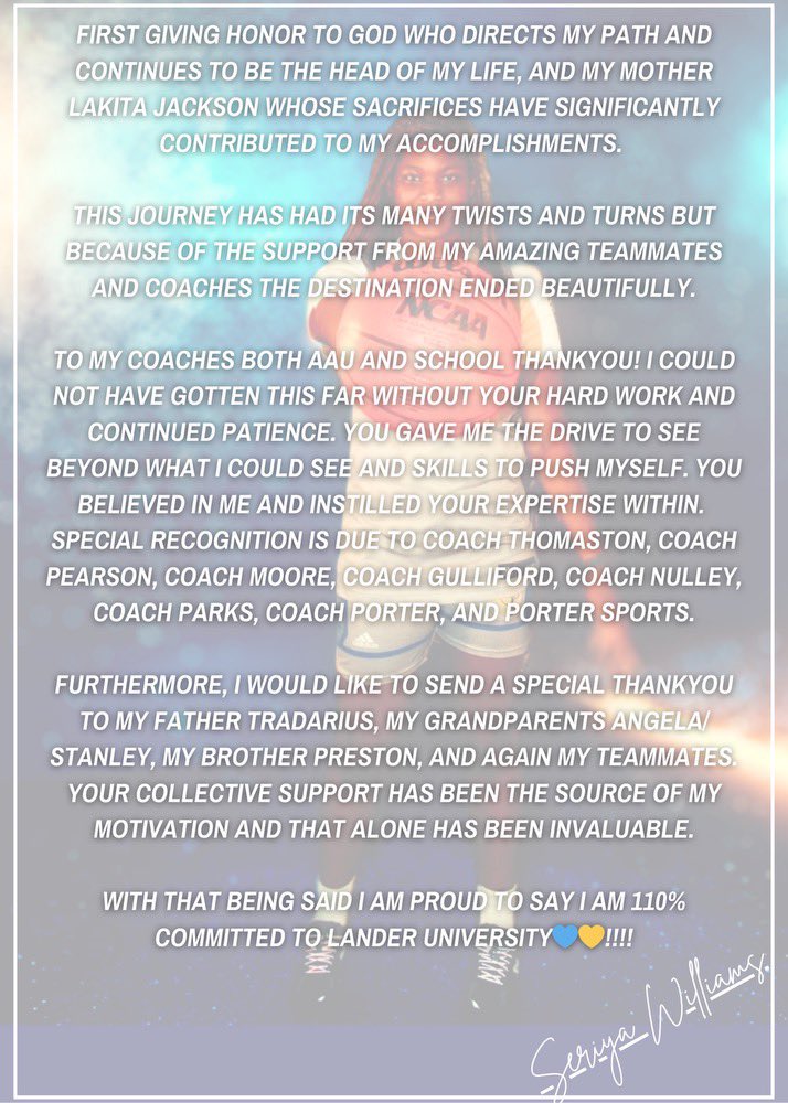 Seriya Williams (@_swilliams21) on Twitter photo 100% Committed ๐๐
<a href="/Lander_WBB/">Lander Women's Basketball</a>
<a href="/HoopsTrojan/">Carrollton Trojans WBB</a>
<a href="/PorterSports1/">Porter Sports</a>
<a href="/KyleSandy355/">Kyle Sandy</a>
<a href="/WBBGems/">Womens Hoops Hidden Gems</a>
#GoldBlooded
#leaveit 100% Committed ๐๐
<a href="/Lander_WBB/">Lander Women's Basketball</a>
<a href="/HoopsTrojan/">Carrollton Trojans WBB</a>
<a href="/PorterSports1/">Porter Sports</a>
<a href="/KyleSandy355/">Kyle Sandy</a>
<a href="/WBBGems/">Womens Hoops Hidden Gems</a>
#GoldBlooded
#leaveit