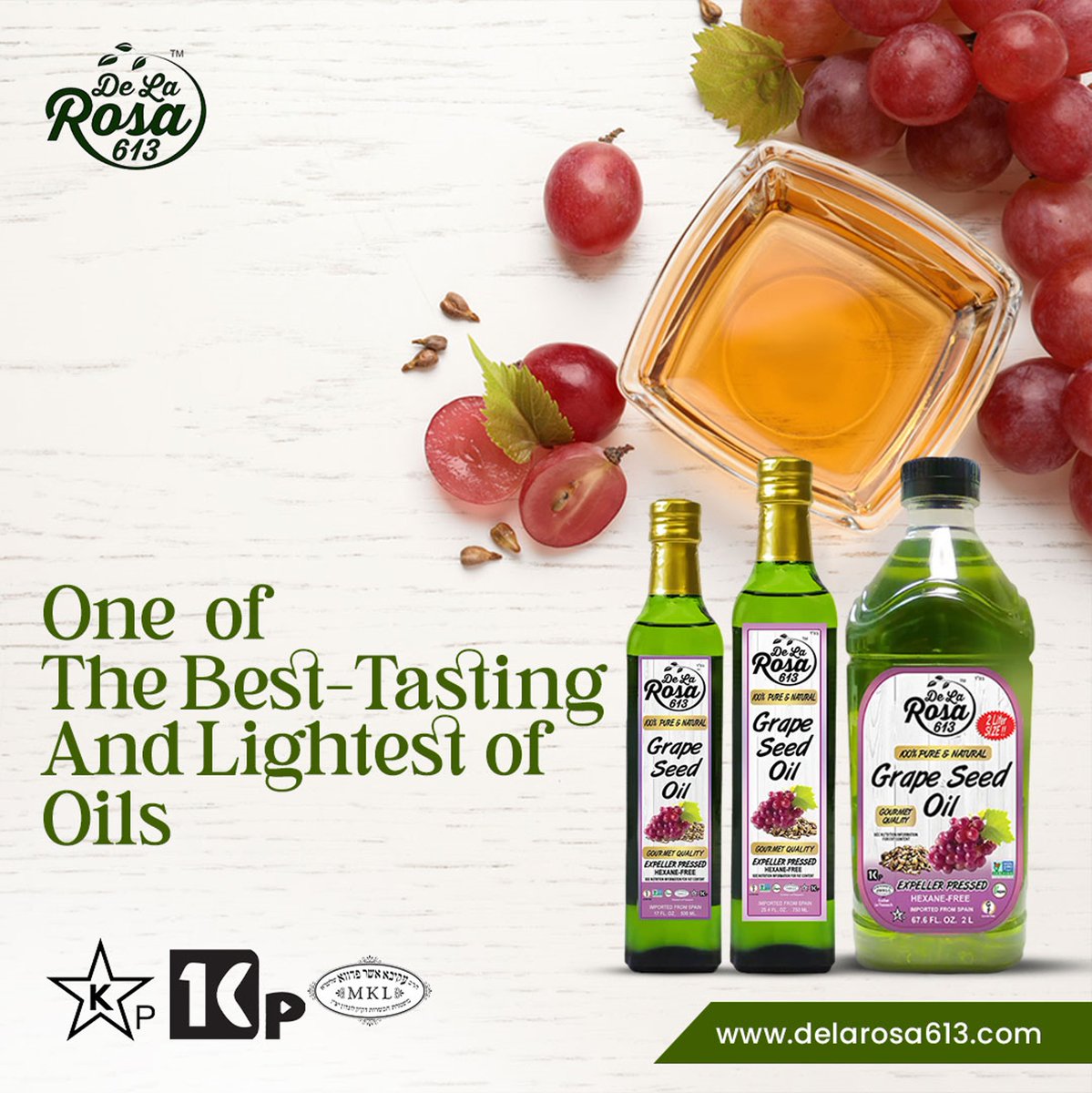 delarosa613's tweet image. Discover the finest culinary oils from De La Rosa 613! Whether it’s heart-healthy Extra Virgin Olive Oil, rich Black Truffle Oil, vitamin-rich Avocado Oil, or versatile Grape Seed Oil, each product elevates your cooking experience.
delarosa613.com/product-catego…

#PremiumOils