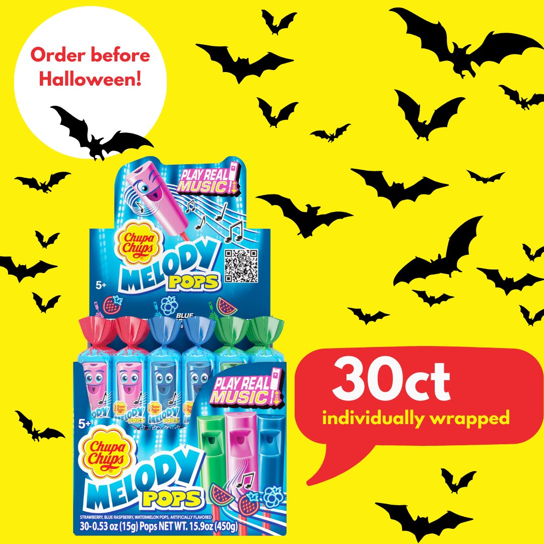 ChupaChupsUS's tweet photo. Halloween is next week!
 
Still looking for a sweet treat for your treat or treaters? Visit https://t.co/3sBfRZFVbW to order one of our best-sellers like our 30ct box of individually wrapped Melody Pops!
 
#ForeverFun #ChupaUS #Lollipop #HalloweenCandy #MelodyPops https://t.co/b6LidYybxb
